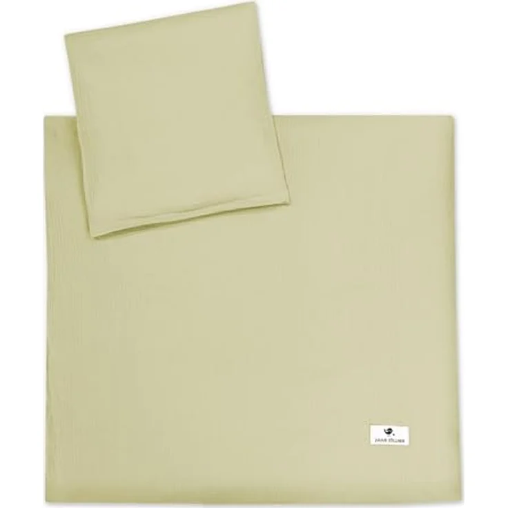 Julius Zöllner Babybettwäsche Musselin Lime, 2-teiliges Set, schadstoffgeprüft, Gr. 80x80 und 35x40 cm, hautfreundlich und atmungsaktiv – Bild 1