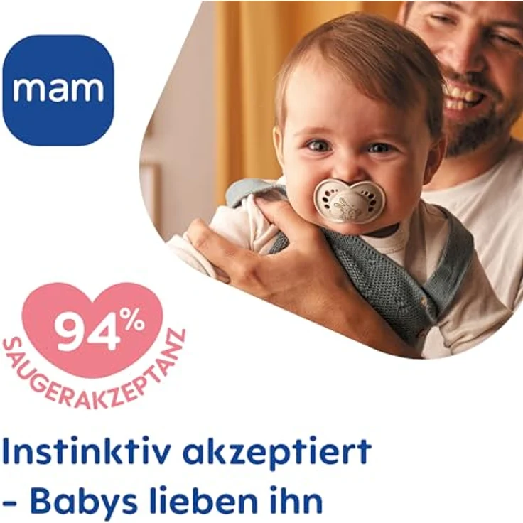 MAM Original Pure Schnuller im 2er-Set, zahnfreundlicher Baby Schnuller aus nachhaltigem & bio-erneuerbarem Material, Sauger aus MAM SkinSoft Silikon, mit Schnullerbox, 16+ Monate, Reh/Vogel – Bild 4