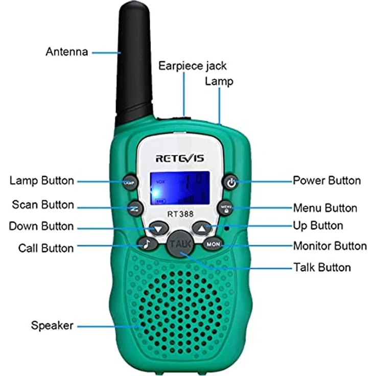 Retevis RT388 Walkie Talkies für Kinder, größere Reichweite 8 Kanäle Taschenlampe VOX, Spielzeug Geschenk ab 3-12 Funkgerät, für Camping Wandern, Garten (2er Pack, Grün) – Bild 9