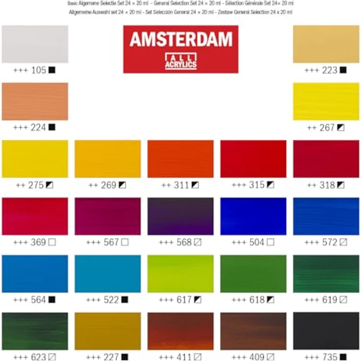 Amsterdam Standard Series Acrylfarben Set für Einsteiger, Farbmischset mit 24 x 20 ml Tuben, ausgewogene Farbpalette und hohe Lichtbeständigkeit – Bild 4