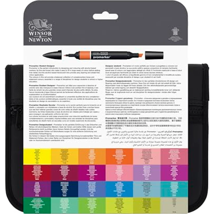 Winsor & Newton ProMarker 0290030, 24er Set Layoutmarker mit 2 Spitzen (fein & breit), brillante Farben im praktischen Wallet – Bild 2