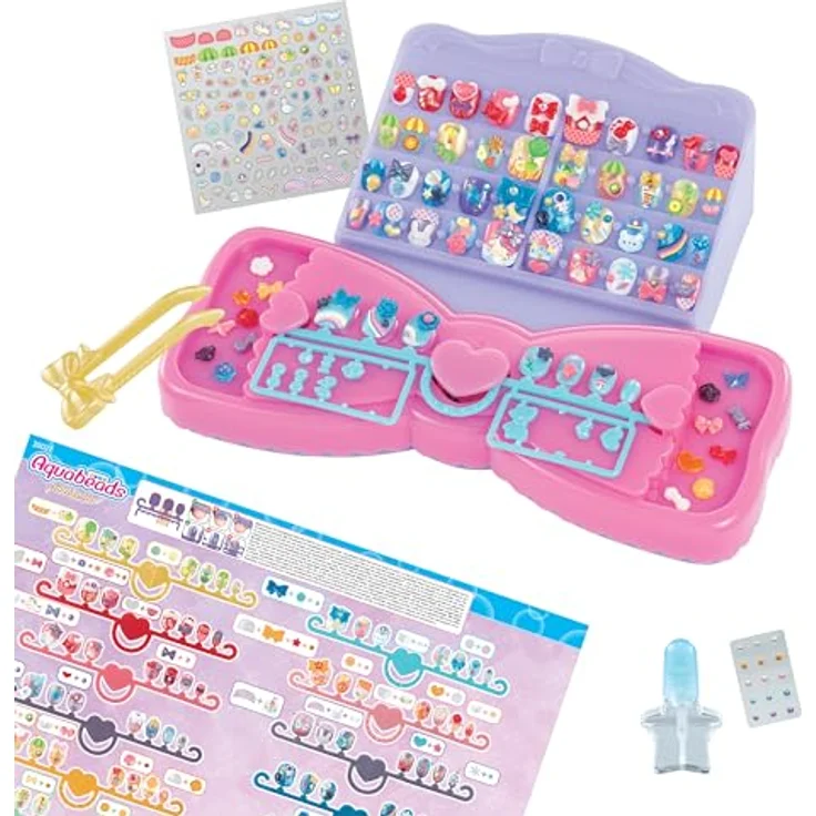 Aquabeads Kreativset Nagelstudio Starter Set, mit 8 farbigen Fingernägeln und über 60 Nageldesigns, inkl. Dekorationen und Stickern – Bild 2