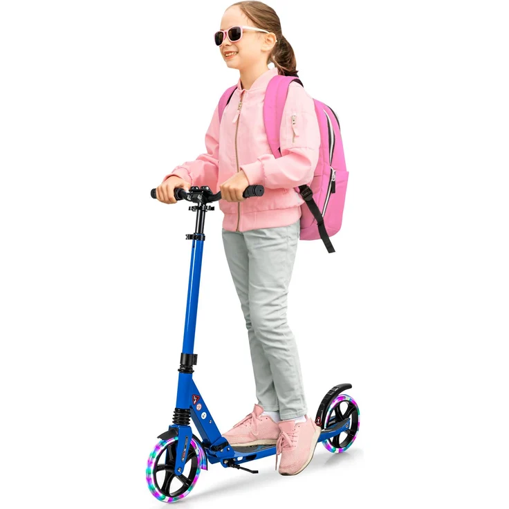 COSTWAY Kinder Roller klappbar, höhenverstellbarer Scooter mit Tragegurt, LED-Lichtern und Ständer, bis 100kg belastbar, in Schwarz/Blaue/Rosa/Türkis