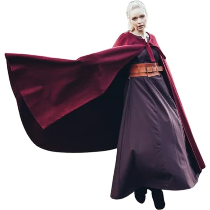 Leonardo Carbone® Mittelalter Umhang ohne Kapuze Kuno - Damen & Herren, Cape Männer, Hobbit Kostüm, LARP, Wikinger, Cosplay - Rot – Bild 1