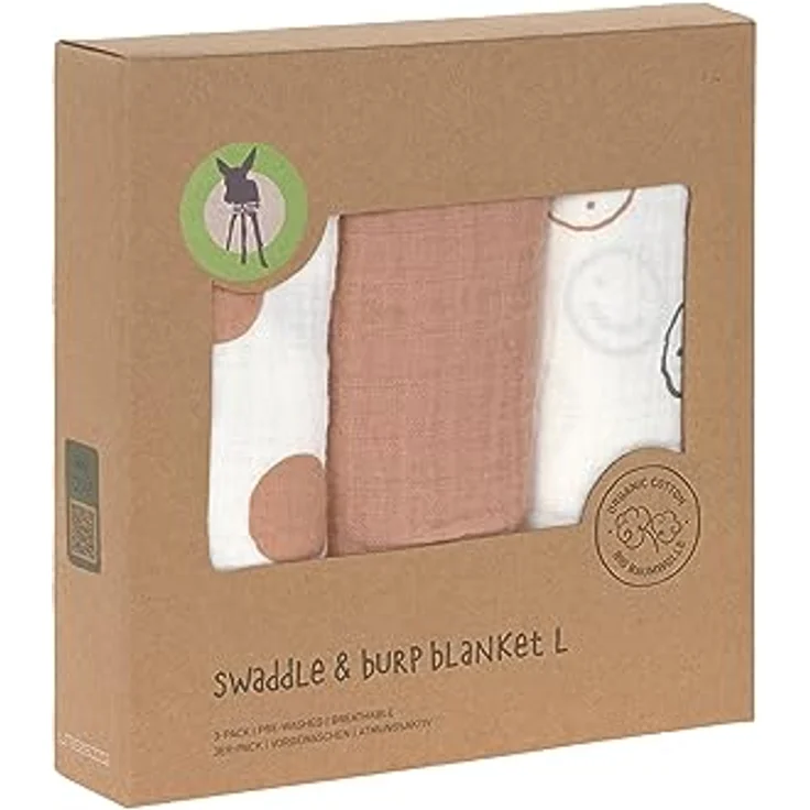 LÄSSIG Baby Puckdecke Spuckdecke Pucktuch Mulltuch 3er Set Baumwolle 85 x 85 cm/Swaddle & Burp Blanket L Tiny Smile maple – Bild 5