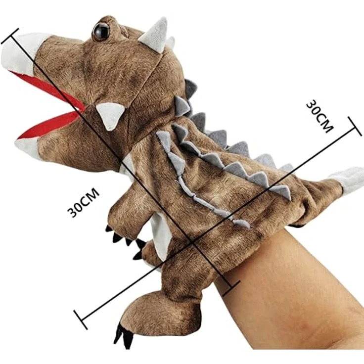 LOMTRATS Dinosaurier-Handpuppen Set, Triceratops und Tyrannosaurus Rex mit beweglichen Mündern, ca. 30 cm, für fantasievolles Spiel und Geschichtenerzählen – Bild 3