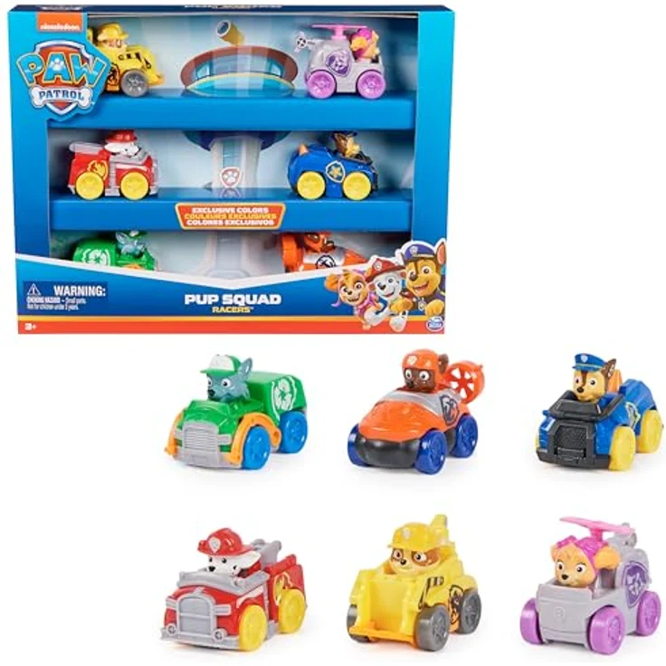 Paw Patrol Pup Squad Racers, Spielzeugautos-Set mit 6 Fahrzeugen, ideal für Kinder, authentische Welpen-Uniformen – Bild 1