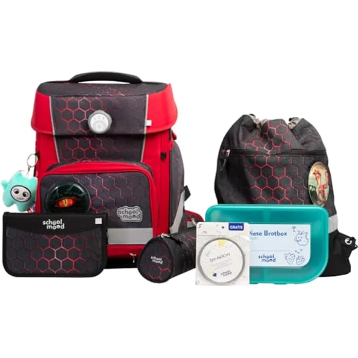 SCHOOL-MOOD® Schulrucksack Champion Maxx Pro Mika (Drache), 7-tlg. Set, ergonomisch, höhenverstellbar, wasser- und schmutzabweisend – Bild 1