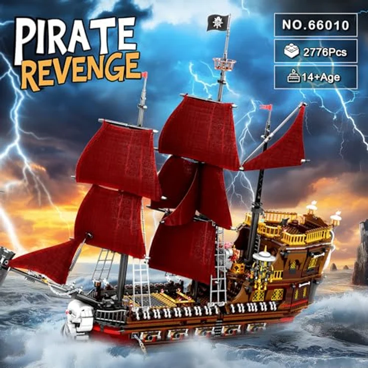 Reobrix Queen Anne's Revenge Piratenschiff-Bausatz 66010, 3066 Teile, rot, mit beweglichen Teilen und detaillierter Dekoration, Heimdekoration und MINT-Bauspielzeug für Jugendliche und Erwachsene – Bild 2