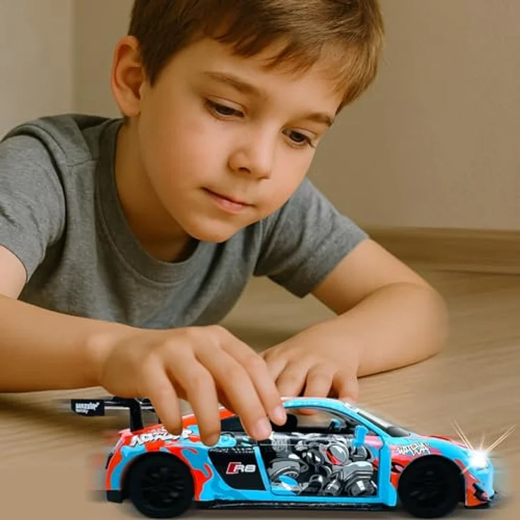 Blau Audi R8 LMS Diecast 1:24, Modellauto inkl. Knopfzellen, blau – Bild 2
