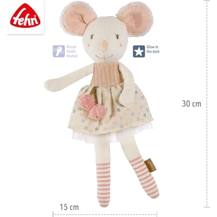 Fehn Kuscheltier feehnLAND, Bean Bag Maus mit Granulat-Füllung, Glow-in-the-dark Bestickung, ab 0+ Monaten, rosa – Bild 5