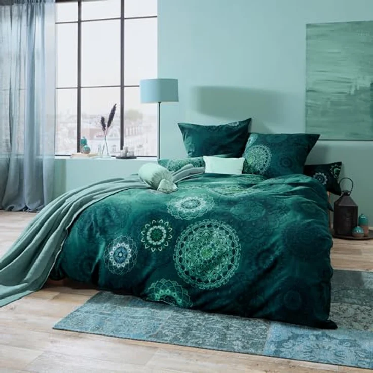 Erwin Müller Bettwäsche, Bettgarnitur Flanell Mandala - mollig warm, temperaturregulierend, Petrol 80x80 cm / 155x220 cm – Bild 4