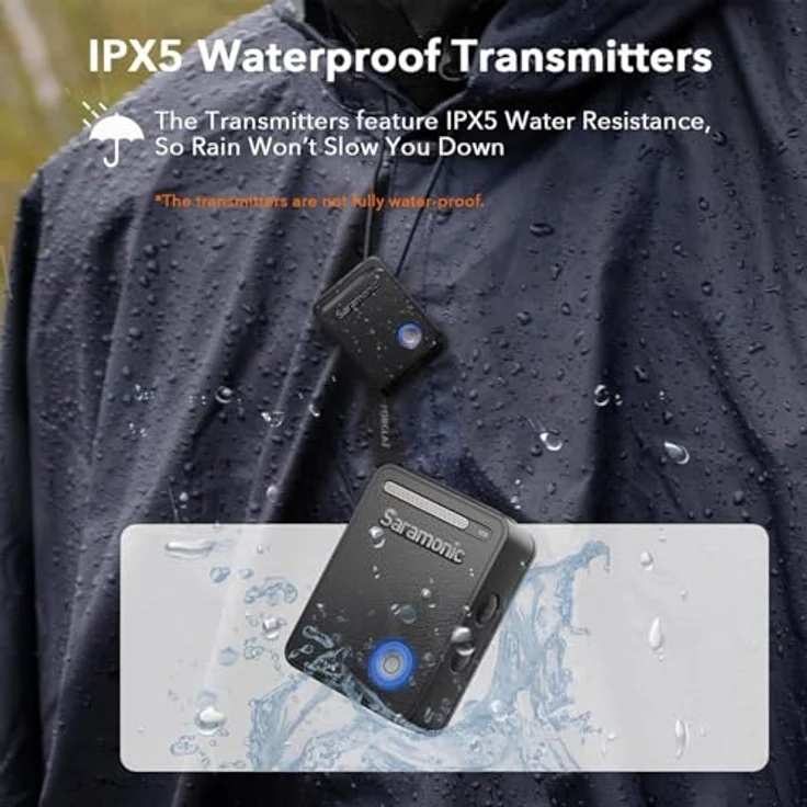 Saramonic Ultra-01 Kabelloses Lavalier-Mikrofon mit 32-Bit Float-Aufnahme, Timecode-Synchronisation, Geräuschunterdrückung, IPX5 Wasserbeständigkeit, 984' Reichweite, 130dB SPL für Kameras und Smartphones – Bild 5