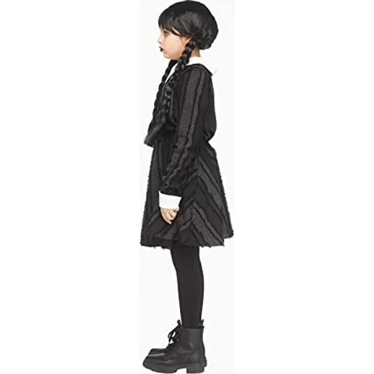Fun World Division Düsteres Schulmädchen Kostüm für Kinder, schwarzes Kleid mit Bubikragen, Größen 146-152 – Bild 2