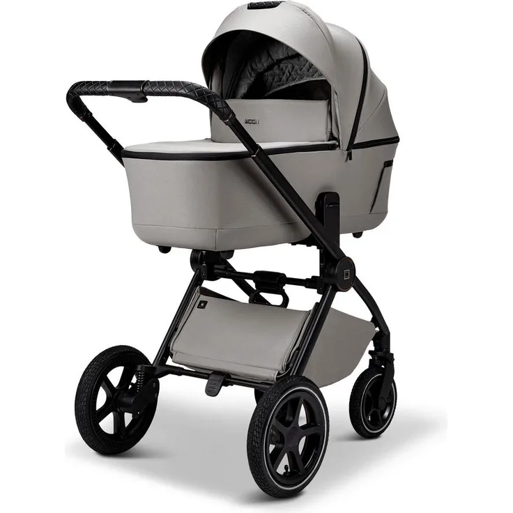 Moon Kombikinderwagen Gio 2.0, Blaugrau, EN 1888, mit Feststellbremse, abklappbarer Fußstütze, Federung, kugelgelagerten Rädern, 5-Punkte-Gurt und umsetzbarem Sitz