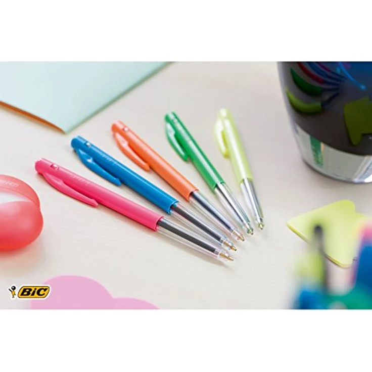 Bic M10 Clic Kugelschreiber, farbige assortierte Schachtel mit 50 Stück, blaue Schreibfarbe, 1,0 mm Spitzenstärke, lange Schreiblänge – Bild 3