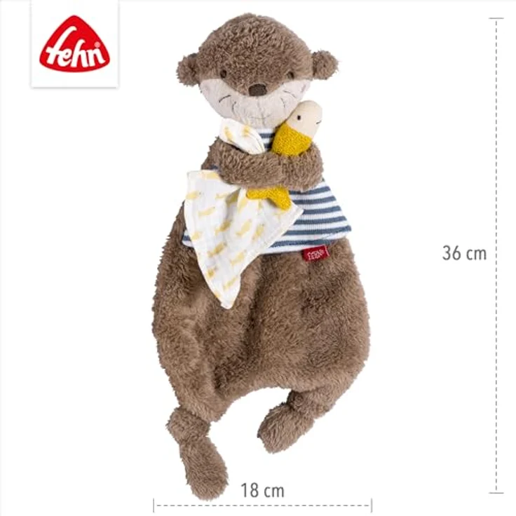 Fehn Schmusetuch Otter – Stofftier-Schnuffeltuch mit Otter-Köpfchen zum Greifen, Fühlen, Knuddeln für Babys, 36 cm, Plüsch, Strick, Musselin, Mehrfarbig – Bild 4