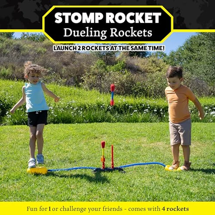 Stomp Rocket Original Dueling Rockets, 4 Raketen und Spielzeug Startrampe – Outdoor Raketenspielzeug Geschenk für Jungen und Mädchen ab 5 Jahren – Outdoor-Spiele mit Freunden im Garten & Parks – Bild 3