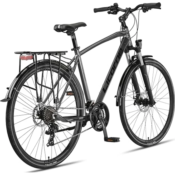 Licorne Bike Premium Touring Trekking Bike in 28 Zoll Aluminium Scheibenbremse Fahrrad für Jungen, Mädchen, Damen und Herren - 21 Gang-Schaltung - Mountainbike - Crossbike (Herren, Titanium) – Bild 4