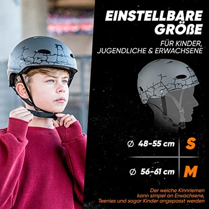 Apollo Skaterhelm Herren, Damen und Kinder | Kinderfahrradhelm | Verstellbar | Skateboard, Scooter, BMX Helm Kinder mit Drehrad-Anpassung | für Jungen und Mädchen | Verschiedene Größen und Farben – Bild 2