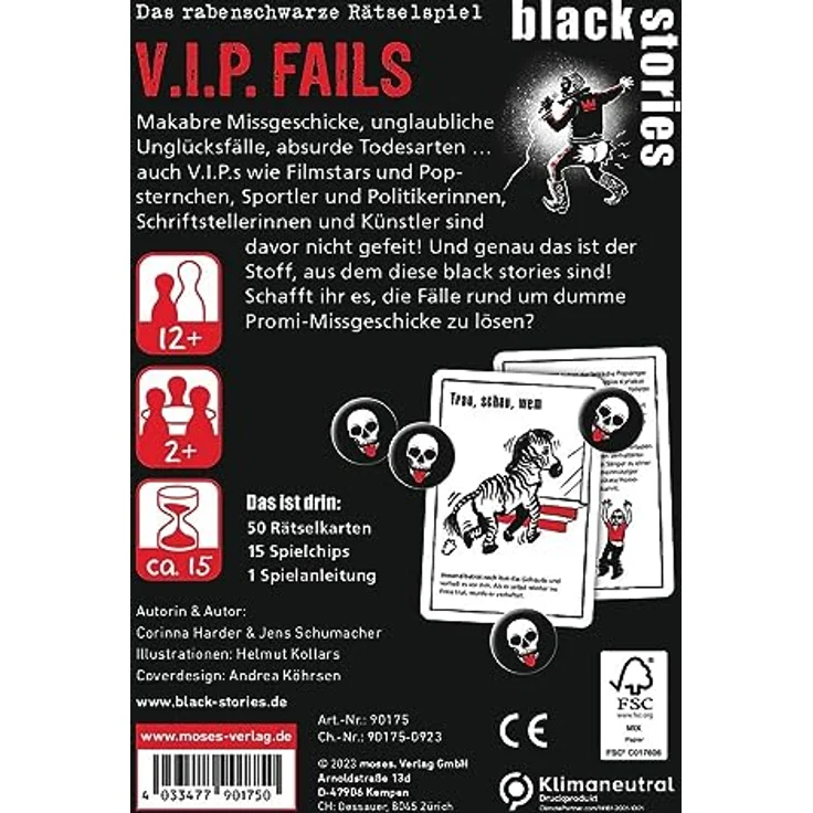 moses. Black Stories V.I.P. Fails - 50 Rätsel mit Fällen rund um dumme Promi-Missgeschicke, Krimi Kartenspiel für Jugendliche und Erwachsene – Bild 3