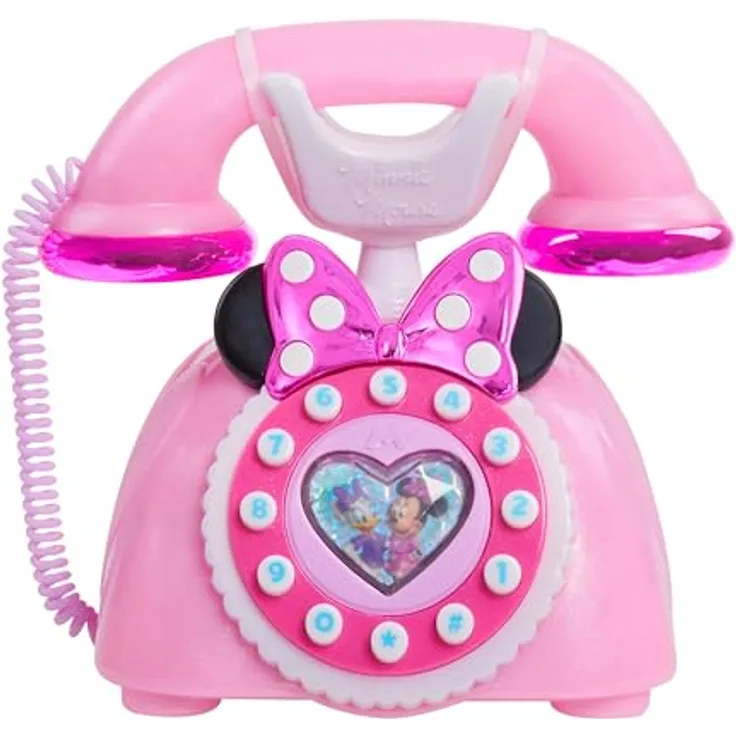 Disney Junior Ring Me Rotary Phone, Spielzeug-Wählscheibentelefon in irisierendem Pink mit Lichtern und Minnie Mouse Geräuschen