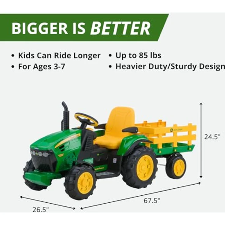 John Deere Ground Force Kinder Elektro Traktor von Peg Perego 12 Volt mit Anhänger – Bild 3