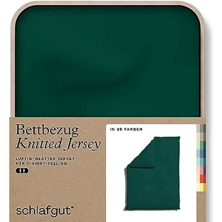 schlafgut Knitted Jersey Bettwäsche 155x220cm Bettdecke Bezug einzeln, Green Deep Uni, weich und faltenfrei mit Elasthan