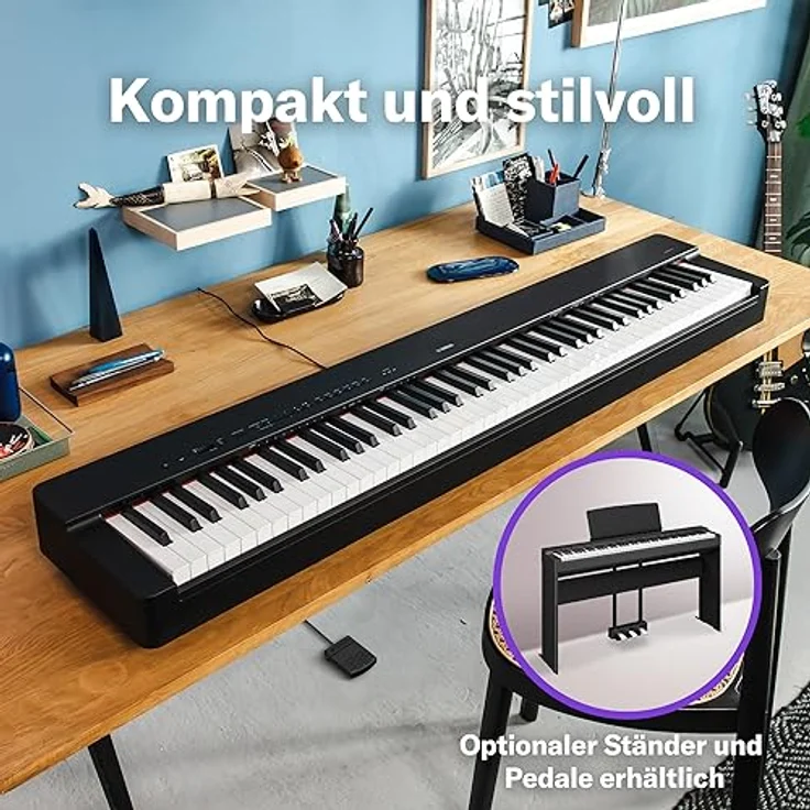 Yamaha P-225, 88-Tasten Keyboard mit gewichteten Tasten, integrierten Equalizer und Kopfhöreranschluss, Weiss – Bild 4