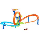 Hot Wheels Action Loop & Crash, Autorennbahn mit innovativem Radmechanismus und Looping, inkl. 1:64 Spielzeugauto, klappbar mit Griff