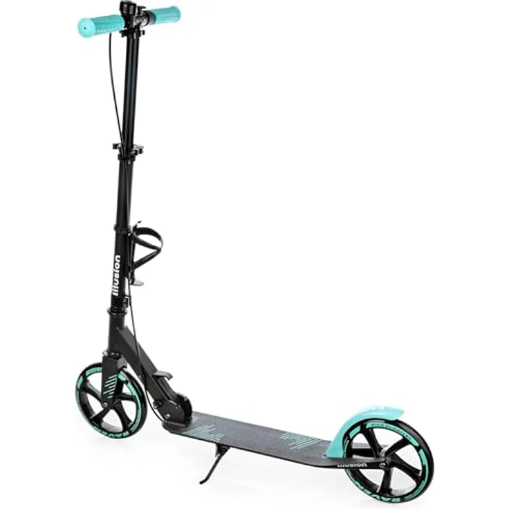 RAVEN Scooter Roller Tretroller Kickscooter klappbar, höhenverstellbar, Illusion Mint mit Handbremse, 200mm Rädern, Tragkraft bis 100 kg, inkl. Tragegurt und Klingel – Bild 4