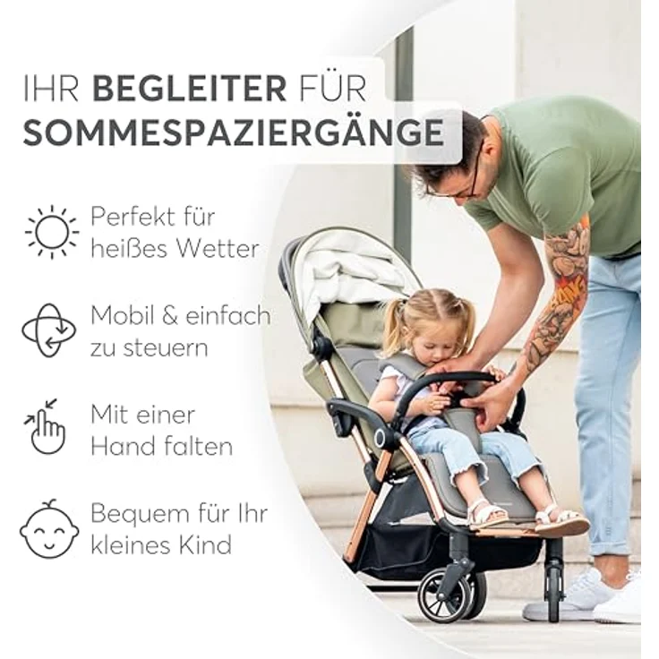 Kikkaboo Kinder-Buggy Kinderwagen, Buggy Eden 22 kg, Federung Regenschutz zusammenklappbar – Bild 7