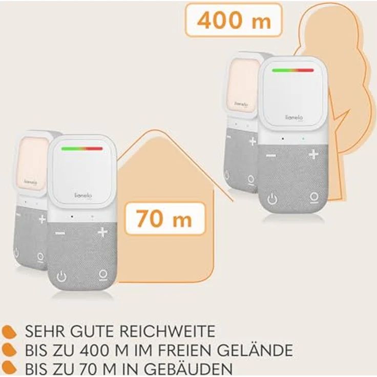 Lionelo Babyline 2.2, Elektronisches Audio-Babyphone mit Nachtlicht, Reichweite bis zu 400 m, Zwei-Wege-Kommunikation, EcoVox Sparmodus, Alarme, bis zu 12 h Batterielaufzeit, Lautstärkeregler – Bild 3