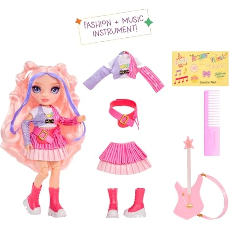 Rainbow High Anziehpuppe Jr High Rockband Fashion Dolls - Bella, Rockstar-Look mit E-Gitarre und Zubehör – Bild 2
