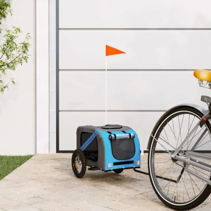vidaXL Fahrradanhänger für Hunde, Blau und Grau, Oxford-Gewebe, Eisenrahmen, max. Belastbarkeit 30 kg – Bild 2