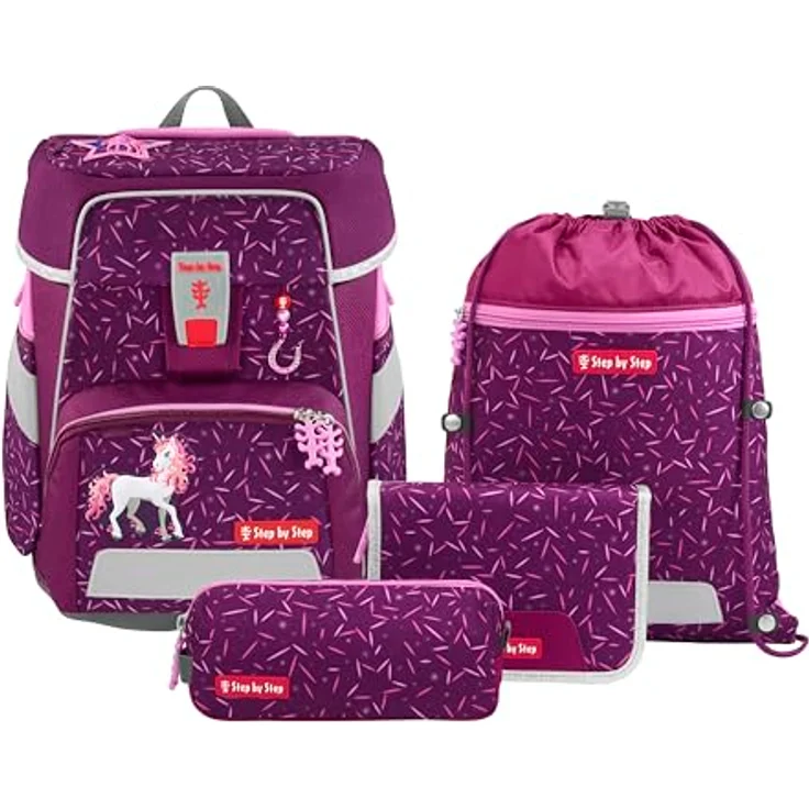 Step by Step Schulranzen-Set Space „Pretty Unicorn Nuala“, 5-teilig, rosa, ergonomischer Tornister mit Reflektoren, höhenverstellbar, 20L für Mädchen ab der 1. Klasse – Bild 1