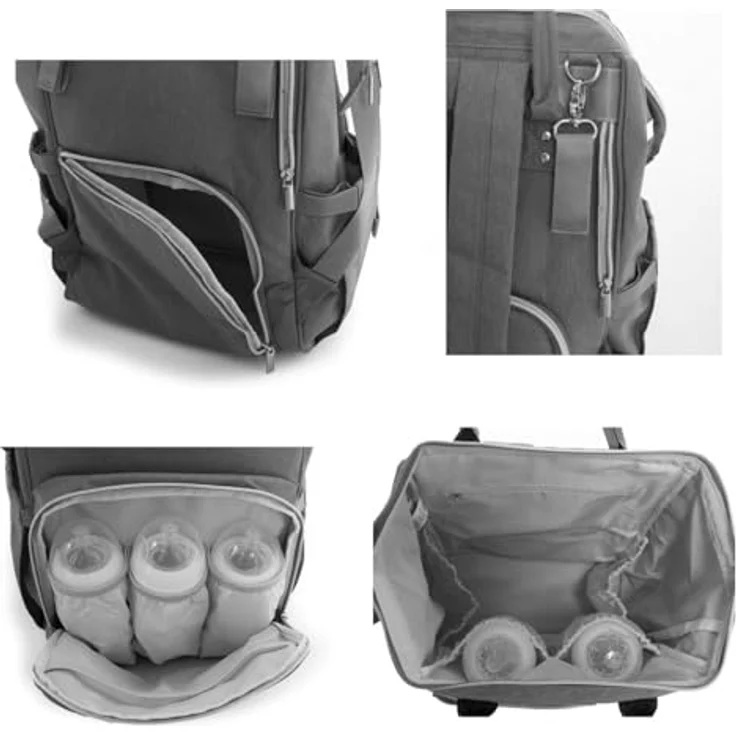 Kikka Boo Wickeltasche Siena, Rucksack mit Wickelunterlage und einstellbarer Grifflänge, grau, wasserabweisend mit Flaschenabteilungen und Organisationstaschen – Bild 3