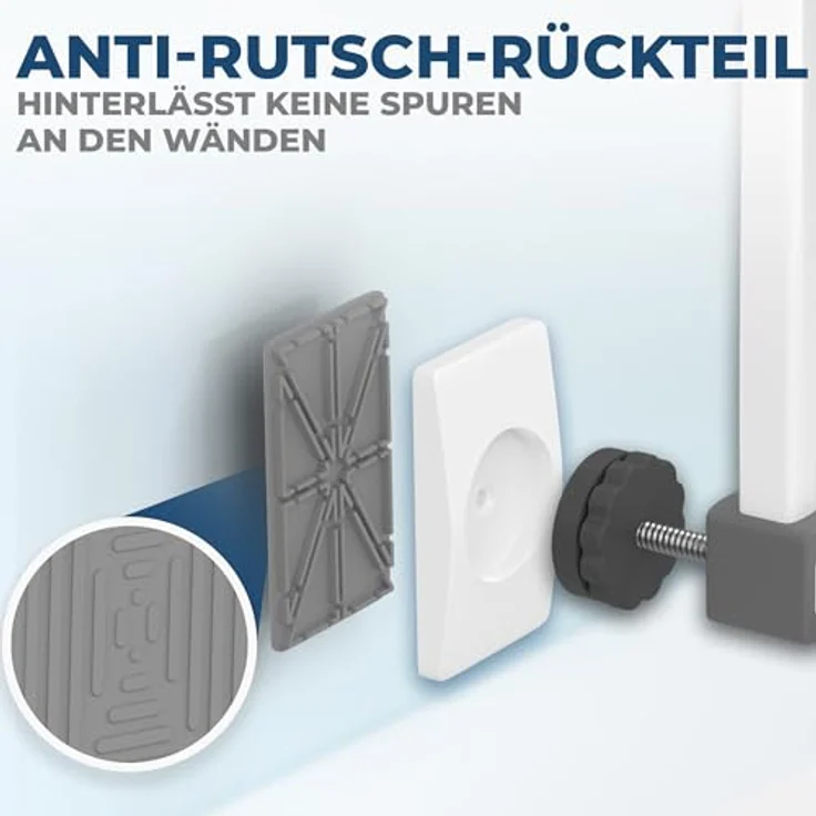 Wandschutz Pads für Treppengitter und Türgitter - Original Hoffenbach Germany - Färbt nicht ab - Kein Bohren notwendig - Für Baby, Kind, Hund 4 Stück (Eckig) – Bild 6