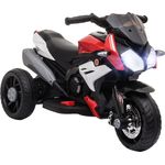HOMCOM Elektro-Kindermotorrad mit Musik, Scheinwerfer, Geschwindigkeit 3km/h, Belastbarkeit 25 kg (Schwarz/Rot) 3-5 Jahre