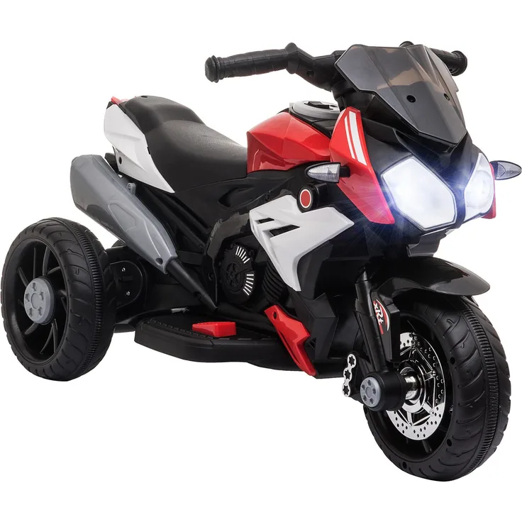 HOMCOM Elektro-Kindermotorrad mit Musik, Scheinwerfer, Geschwindigkeit 3km/h, Belastbarkeit 25 kg (Schwarz/Rot) 3-5 Jahre