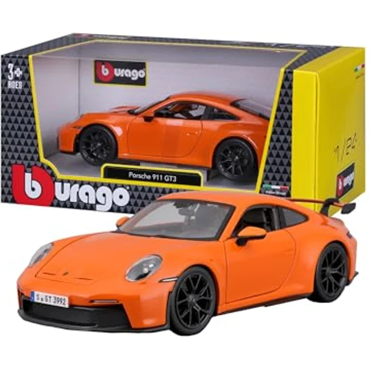Bburago Porsche 911 GT3 (2021), Modellauto im Maßstab 1:24 mit beweglichen Türen, grün oder orange – Bild 1