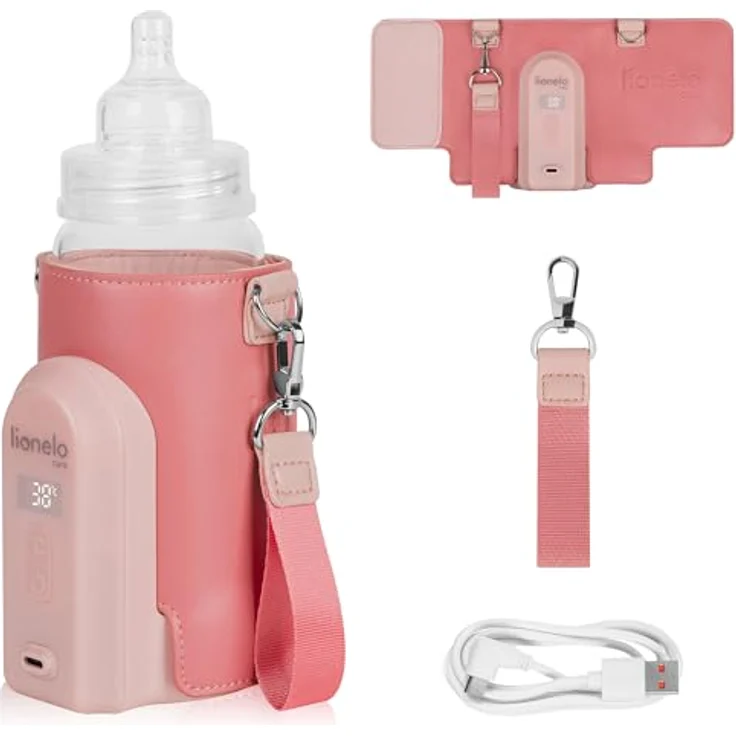 Lionelo Thermup Go Evo Tragbarer Babyflaschenwärmer, 5 Betriebstemperaturen von 38 bis 50o C, USB-C Aufladung, bis zu 9 Stunden Betrieb, LCD Display – Bild 1
