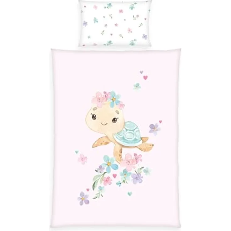 Herding babybest Little Turtle Bettwäsche, Kopfkissenbezug 40 x 60 cm mit Hoteleinschlag, Bettbezug 100 x 135 cm, Mit Reißverschluss, 100% Baumwolle/Renforcé