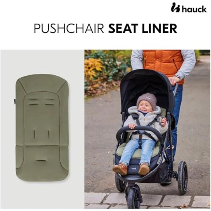 hauck Universal Sitzauflage für Buggys, Kinderwagen, Kinderfahrradanhänger, Baumwolle, Atmungsaktiv, Weich, Einfache Befestigung, Sommer & Winter (Olive) – Bild 2