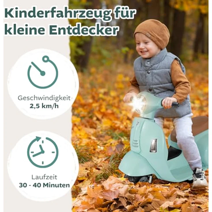 Lemodo Elektro-Kinderroller VESPA mit abnehmbaren Stützrädern, Elektromotorrad in mint oder rot – Bild 8