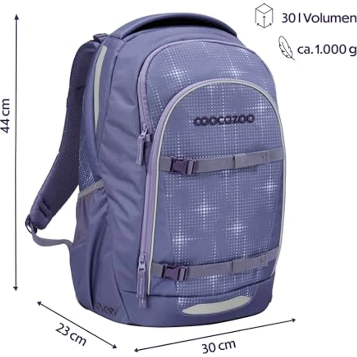 Coocazoo EVERY Schulrucksack „Lavender Sky“, lila, ergonomisch, höhenverstellbar, mit Brustgurt & Hüftgurt, für die 3. Klasse, 30 Liter Volumen – Bild 2