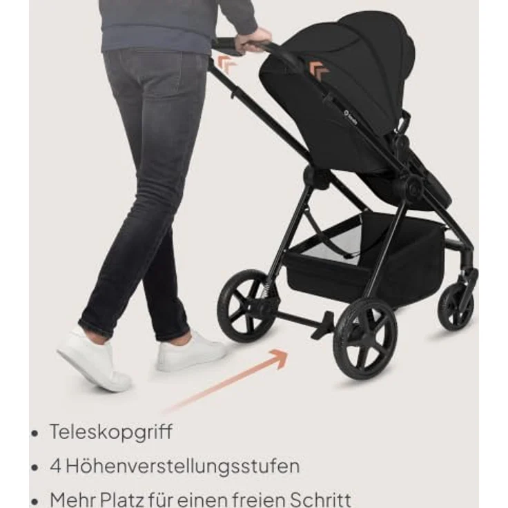 Lionelo Greet 3in1 Kombikinderwagen mit Babyschale und Sportsitz, Leichtgewicht, UPF50+, Wendbarer Sportsitz, Schwarz – Bild 9