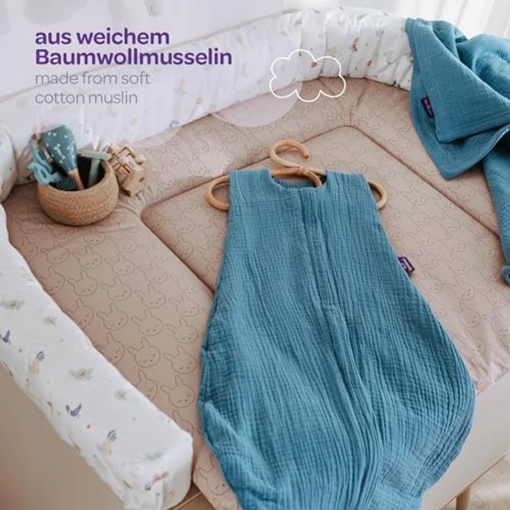 Träumeland GmbH TRÄUMELAND – Baby Sommerschlafsack in salbei grün 0.5 TOG, atmungsaktiver Musselin, Öko-Tex 100 zertifiziert – Bild 5