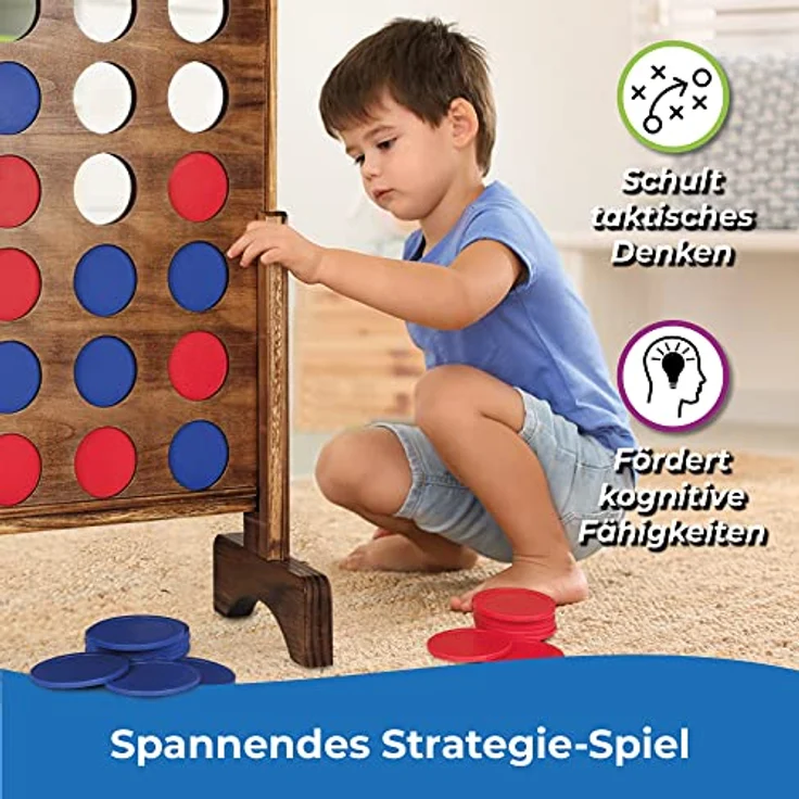 Toyfel Vier Gewinnt Spiel XXL Holzspielzeug Groß – Spielklassiker 4 Gewinnt aus FSC® Holz Indoor & Outdoor Spiele – Premium Gesellschaftsspiel für Erwachsene & Kinder ab 4 Jahren - Ace, Kiefernholz, Farbe unbekannt – Bild 5