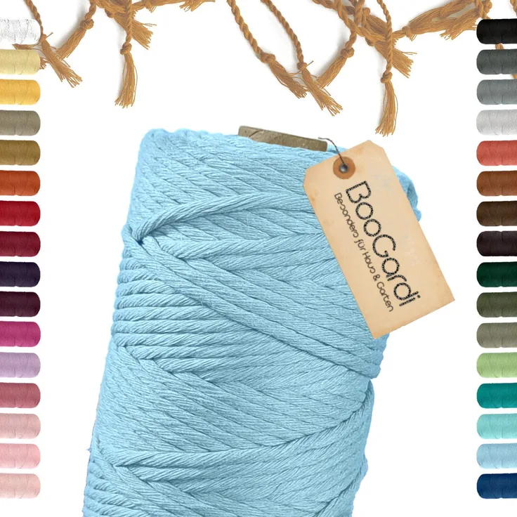 BooGardi Makramee Garn Bastelgarn, 100% Baumwolle, Babyblau, 2 Stärken Macramee Kordel Band